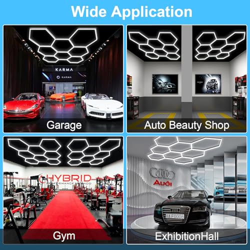 MODERN 11Grids Hexagon Garage Light: 48Pack 384W 47000LM High Brightness Hexagon Garage Lights-Easy Install Honeycomb Ceiling Lights for Warehouse, Gym Basement, Exhibition Hall - image 8