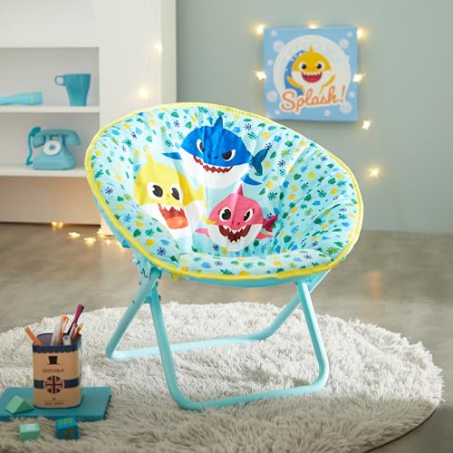 Idea Nuova Baby Shark Toddler 19” Folding Saucer™ Chair with Cushion, Ages 3+