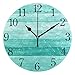 AABAO Reloj de pared redondo de madera verde turquesa, silencioso, no hace garrapatas, pintura al óleo para dormitorio, sala de estar, oficina, escuela, decoración del hogar