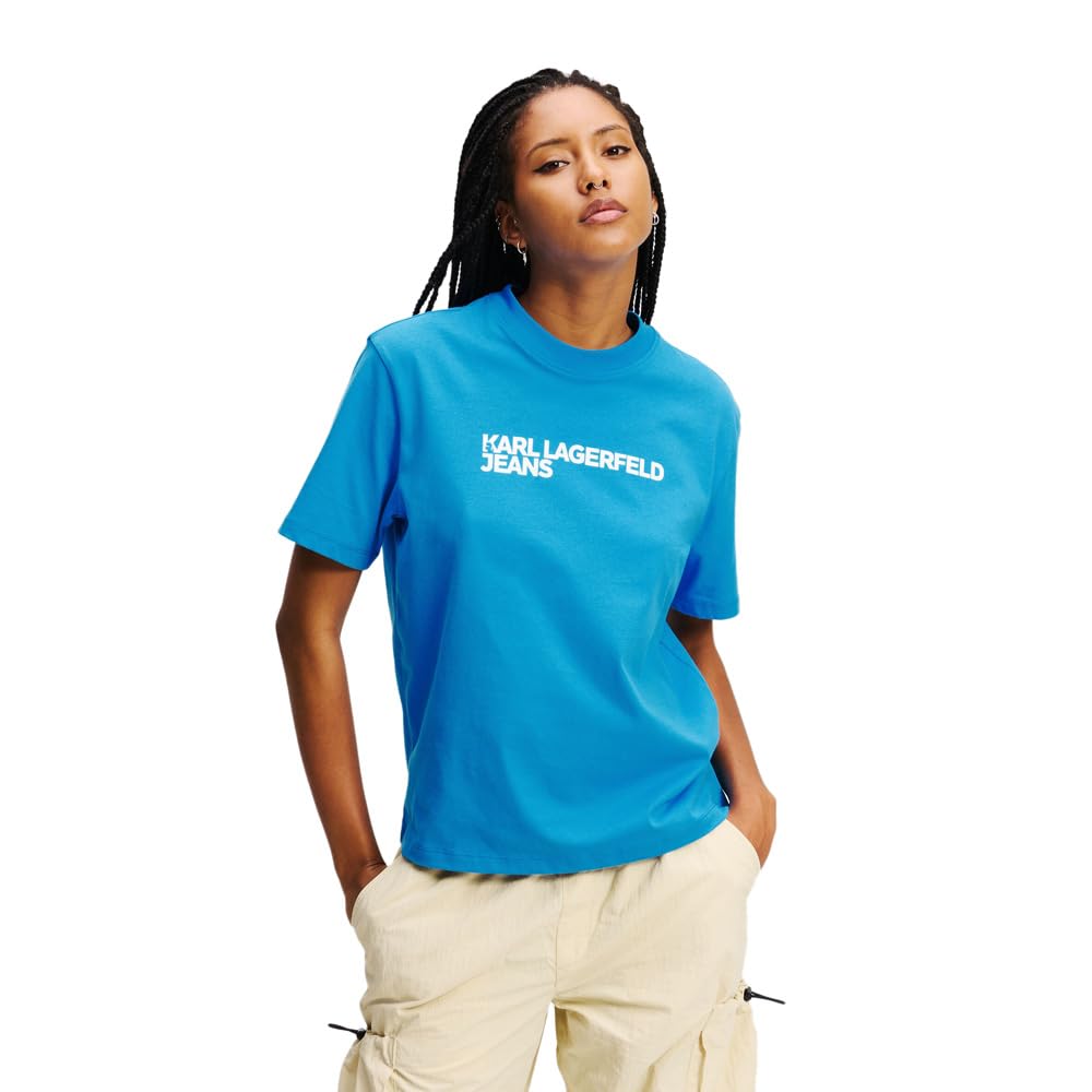 KARL LAGERFELD JEANS, Women's, Regular Short Sleeve Essential Logo Tee, Regular Fit, Blue, L