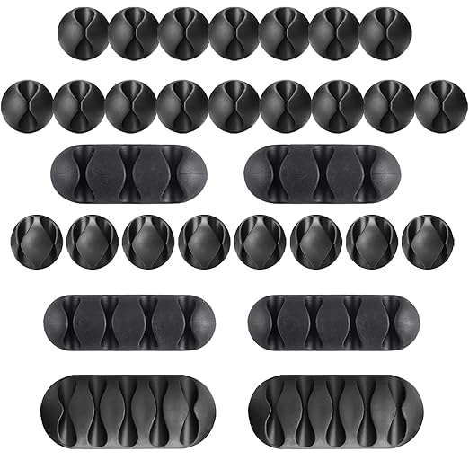 Enclave Cable Clips Cord Organizer Cable Management Wire Cord Holder 1 Slots Adhesive Cord Holder for Car, Power Cords and Charging Accessory Cables, Mouse Cable, PC, Office, Home (Black, 8 pcs)