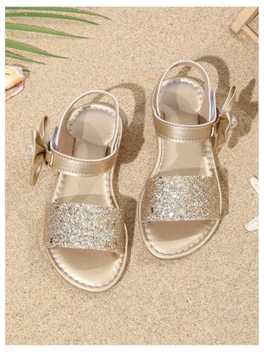GORGLITTER Girl's Sandals Bow Sparkly Metallic Sequin Ankle Strap Dress Summer Wedding Beach Flat Sandals 20252