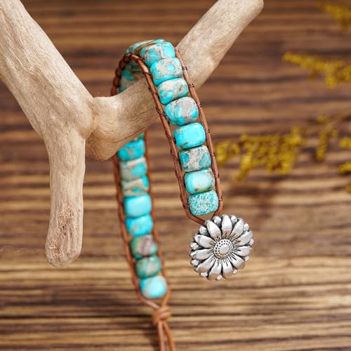 Image of Plumiss Women Boho Handmade Natural Stone Crystal Leather Bead Wrap Bracelets Collection