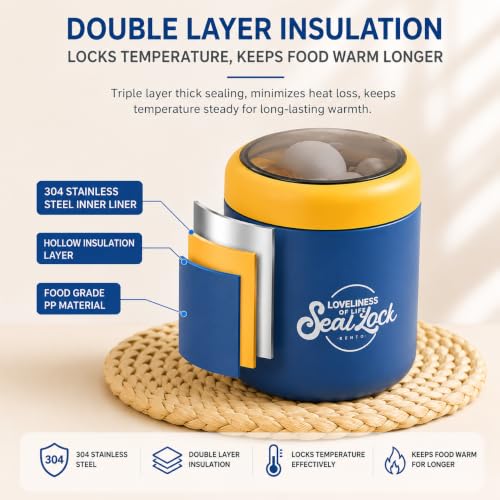 Image of 530ml Insulated Lunch Pot with Built-in Spoon | 304 Stainless Steel Food Jar, Double Wall Thermal Insulation | Leakproof Soup Container | Bento Box for Office, School & Travel - Blue