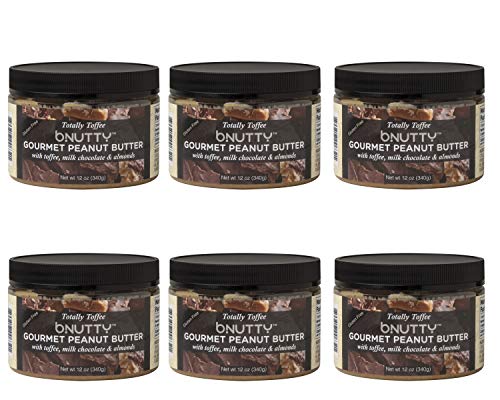 BNutty Totally Toffee Gourmet Peanut Butter - Gluten Free - Natural Peanut Butter - Made in USA - 12oz Jars - 6 Pack