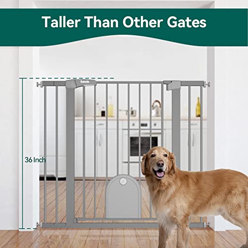 Image of Babelio 36 inch Tall Baby Gate with Adjustable Cat Door, CatPrivilege I, 29-43 inch | Auto Close, Safety Gate for Stairs, Easy Walk Thru with Pet Door, Includes 4 Wall Cups and 3 Extension Pieces, Gray