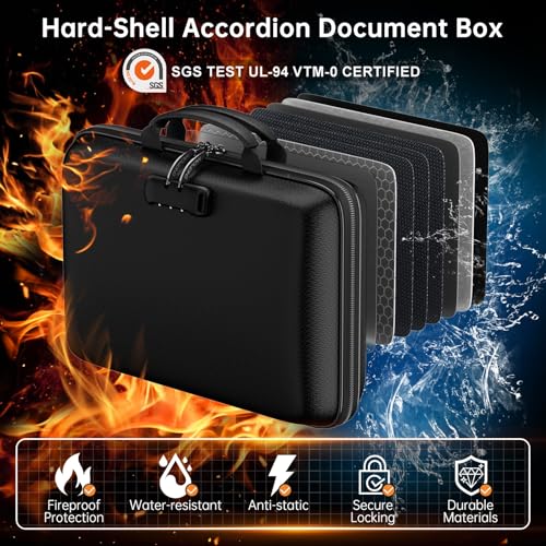 Feuerfeste Dokumententasche mit 25 Fächer,Hartschale A4 Aktenorganizer,Aufbewahrungsbox mit Schloss,Tragbare Dokumentenbox,Dokumentenaufbewahrung für Zuhause,Büro,Dokumente/Rechnungen/Quittungen