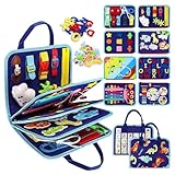 HOTMNTY Busy Board Montessori Spielzeug 1-4 Jahre Kleinkinder, Kinder Sensorik Lernspielzeug, Activity Board Motorikspielzeug, Montessori Spielzeug, Geschenk Junge Mädchen, Baby Motorikbrett, Blau