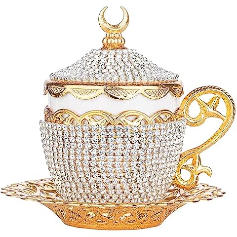 Alisveristime Turkish Coffee Cup Set - Authentic Turkish Greek Arabic Coffee Espresso Cup with Saucer (Enhance Your Coffee Experience Now!) (1 Pc) (Crystal Gelincik Design) (Gold) Cover