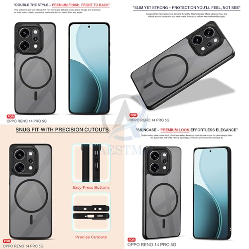 Image of AESTMO Oppo Reno 14 Pro 5G Back Cover | 360 Protection | Crystal Clear Hard Back Transparent | Compatible with MagSafe Accessories (PC+TPU, Black Bumper)