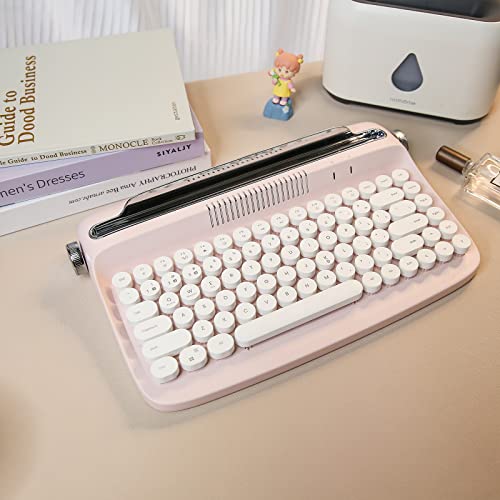 Yunzii Actto B303 Wireless Typewriter Keyboard, Retro Bluetooth Aesthetic Keyboard With Integrated Stand For Multi-Device (B303, Baby Pink) #TOP6