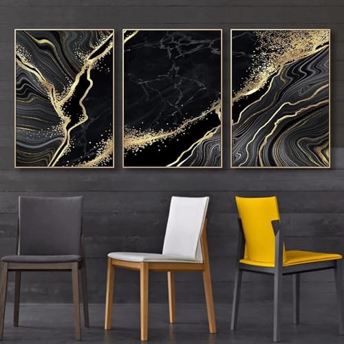 Peinture abstraite dorée KEBIA triptyque 60x80cm pour salon