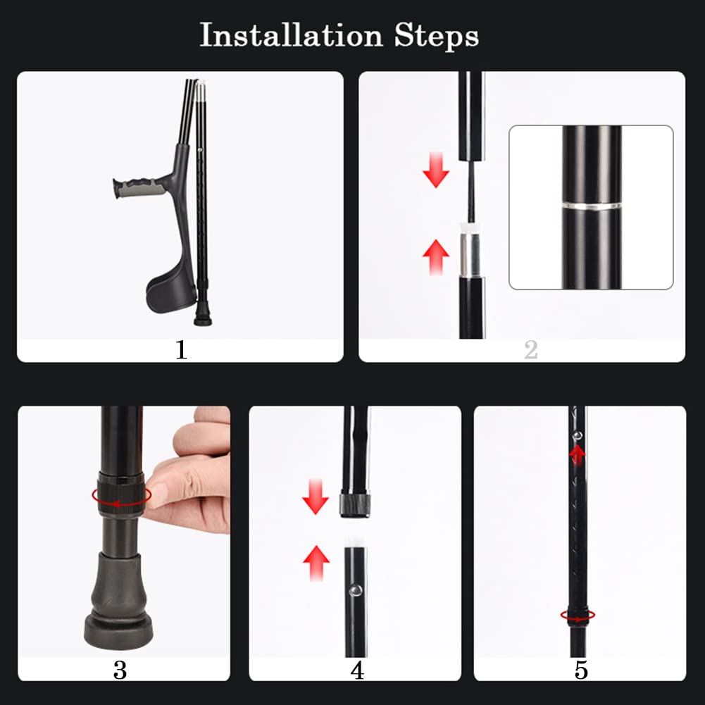 NGD Muletas para Caminar Plegables, Muletas de Codo de Aluminio para Adultos-Agarre Cómodo,Muletas Ortopédicas Telescópica Regulables con Agarres Ergonómicos(x2 uds)