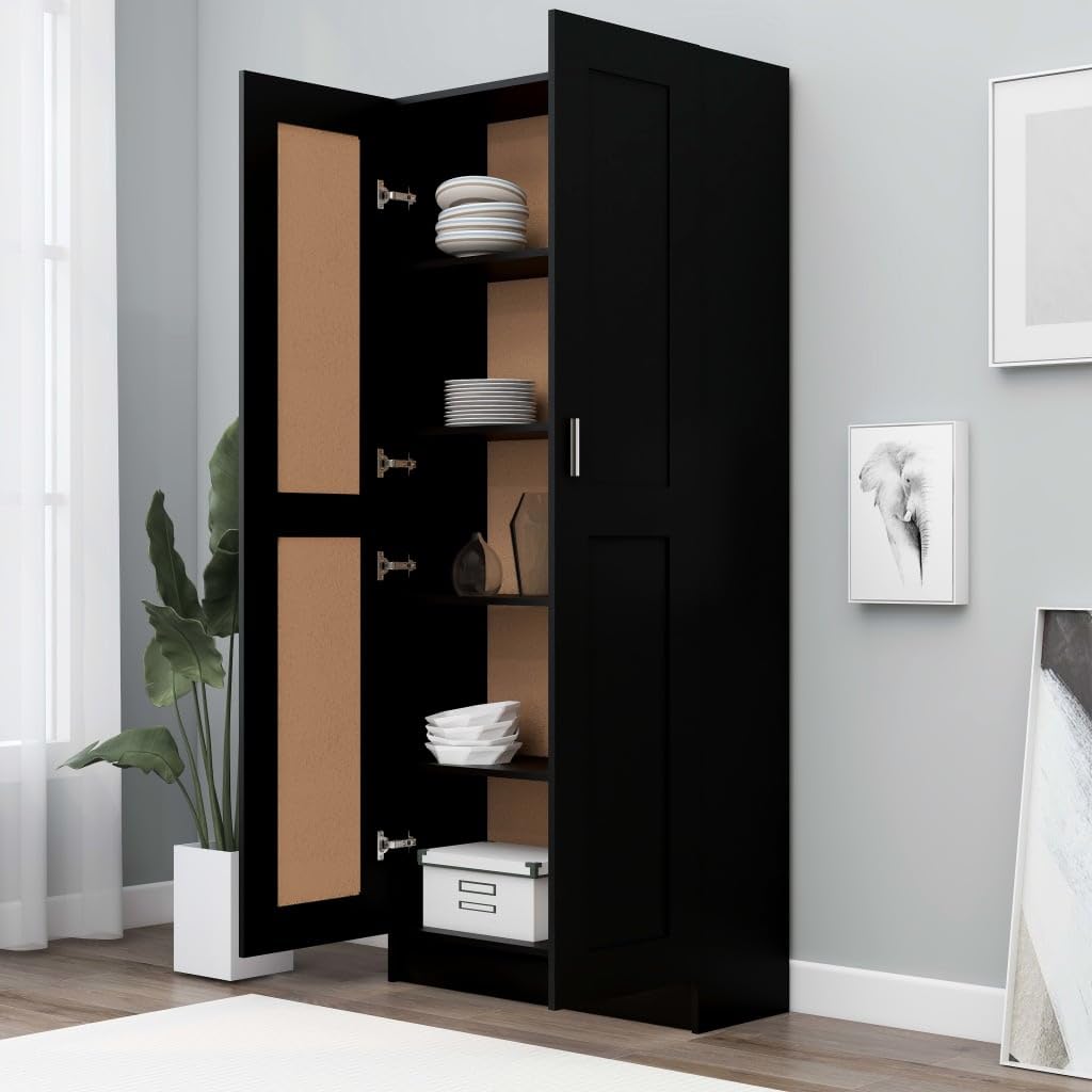 Libreria In Legno Per Soggiorno - Nero, 82.5x30.5x185.5 Cm, Con Ante, Elegante E Spaziosa