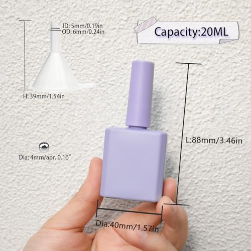 6PCS Glass Gel Nail Polish Bottles Purple, UV Safe Opaque Empty Refillable Nail Varnish Vials Containers with Brush Cap & Funnel & Mixing Balls for Nail Art Samples (20ML)2