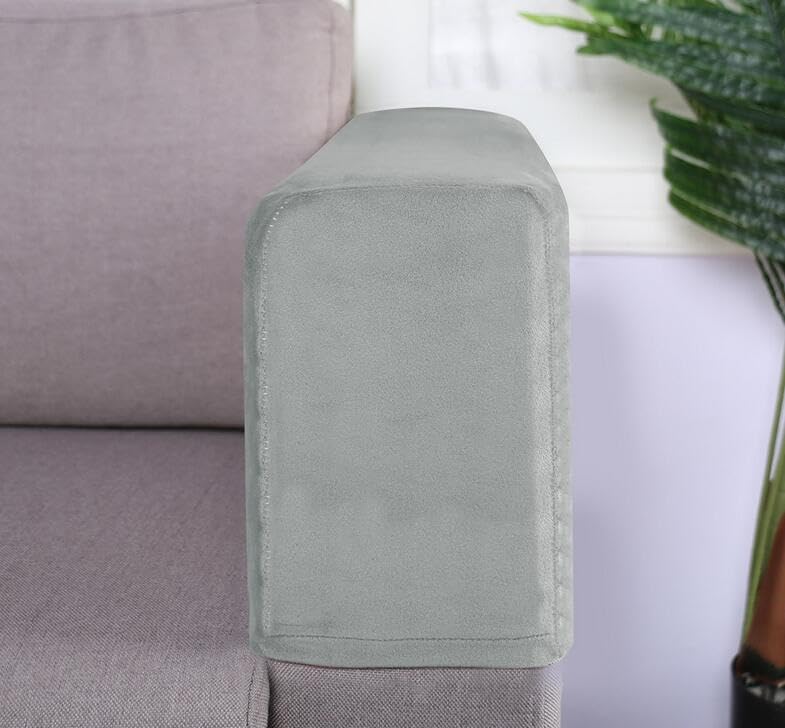 BADASS SHARKS 2Pcs Armrest Covers Universal Armchair Covers Non-Slip Sofa Armrest Protector Velvet Soft Warm Couch Arm Rest Covers Thickened (Light Grey)