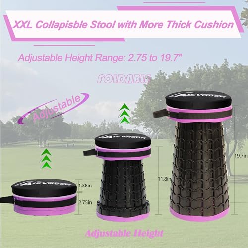 Image of ALEVMOOM Upgraded XXL Collapsible Stool with Cushion 19.7 inch,1000lbs Max Weight,Wider & Taller Pop Up Seat, Heavy Duty Portable Retractable Folding Chair or Travel Foot Rest for Camping & Outdoors