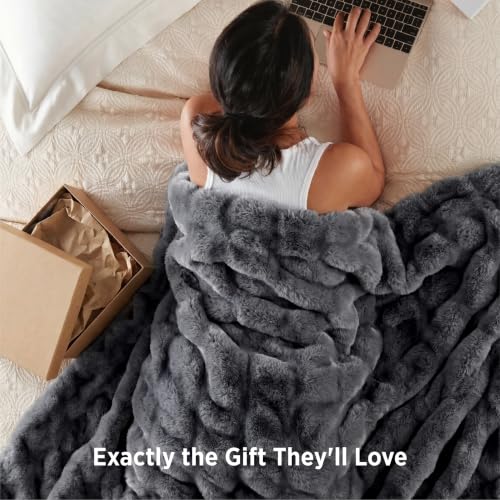 Image of Bedsure Fluffy Bubble Faux Fur Twin Blanket, 60 inchx80 inch, Tie-dye Grey