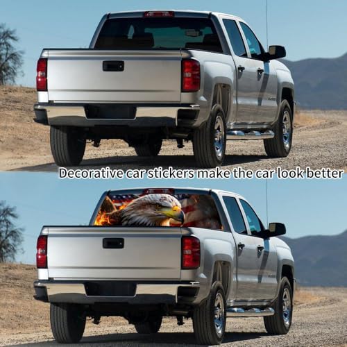 Image of Rear Window Decals for Trucks - 65x17.3 in Back Window Decals Fit Most Pickup Trucks SUV, Vinyl American Flag Back Window Decal for Car Personalized Decoration