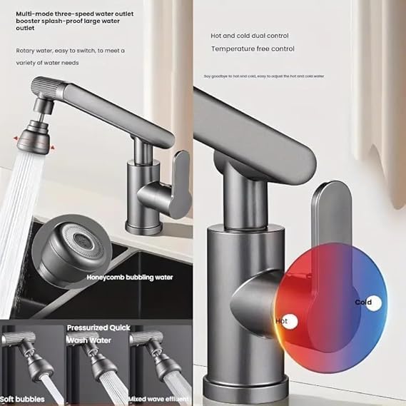 Image of VENJA Single-Lever Hot & Cold Basin Mixer - 2-Mode Easy-Use Plastic Wash Basin Tap with Cold /Hot Input Provision - Intuitive, Durable, Space-Saving Design for Homes & Bathroom