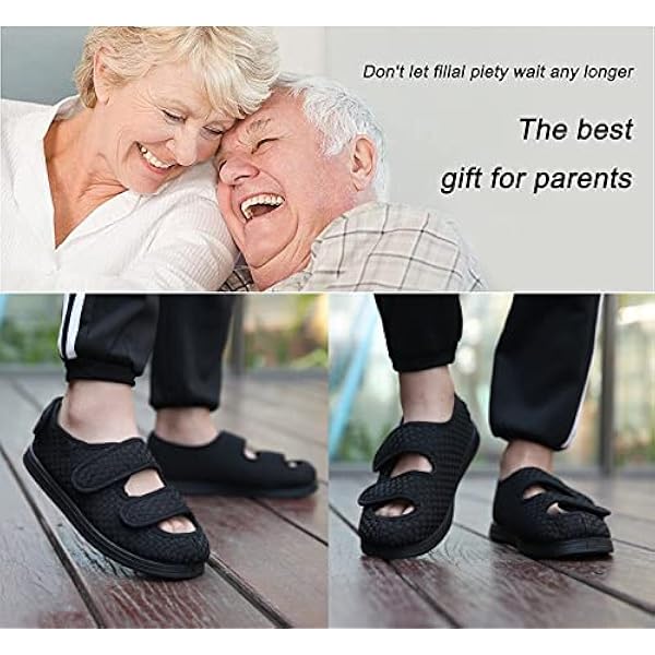 EIASER Zapatillas para Diabéticos Hombres, Calzado Ortopédico Extra Ancho, Zapatos Antideslizantes para Caminar para Ancianos con Cierre Ajustable para Ancianos Zapatos,Café,41EU