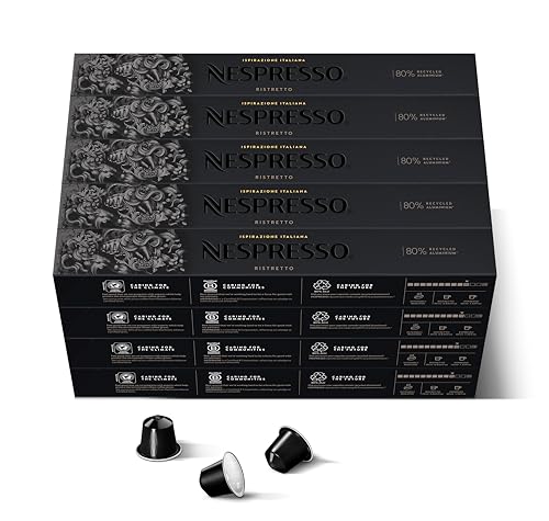 Nespresso Cápsulas de Café Ristretto Original, 200 Cápsulas para Cafetera, Tueste Intenso con Notas Afrutadas