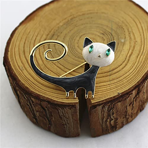 Image of Fashion Cat Lapel Brooch Pin for Women Girls Cubic Zirconia Rhinestone Enamel Pet Animal Pin Clip Hat Scarves Sweater Dress Suit Jacket Brooches Pins Cute Jewelry Gifts Christmas