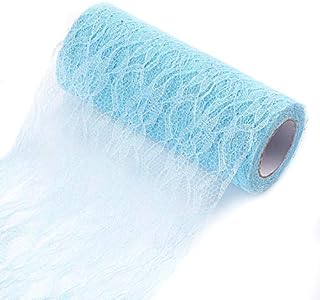 TsunNee 6"x10Yards Glitter Lace Roll Table Runner, Chair Sash, Tutu Material, Lace Bow for Wedding Chair Table Decorations Blue