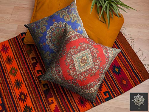 Juego de 2 fundas de cojín decorativas turcas para sofá cama, 45 cm x 45 cm, color rojo, azul