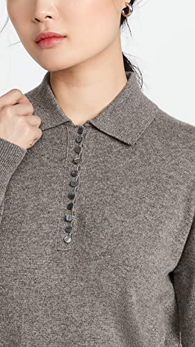 Theory Women's Button Placket Polo Cashmere Sweater, Warm Heather Grey, Xl #TOP5