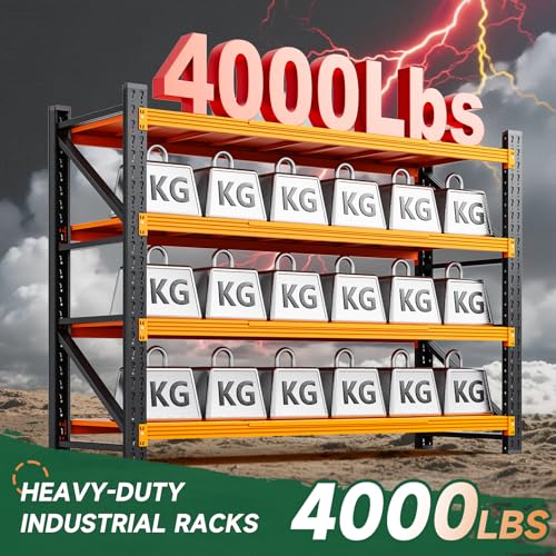 Image of Letaya 4000LBS Heavy Duty Storage Shelves,60 inch W Metal Garage Shelving Units,4 Tier Large Tall Industrial Shelving,Adjustable Utility Rack Shelf for Warehouse,Basement (Orange, 60 inch W x 24 inch D x 70 inch H)