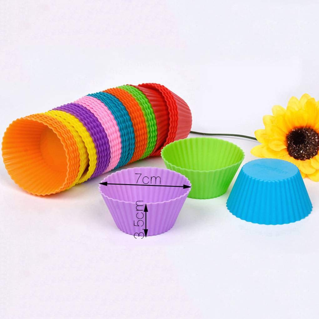 Juego de 10 moldes redondos de silicona para magdalenas, 12 unidades, pequeños, multicolor, para hornear, vibrantes moldes para magdalenas, color al azar