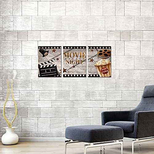 Simiwow Home Theater Movie Room Decor Canvas Wall Art Movie Night Movie Theatre Decor Sign Home Wall Decoration 12"X16"X3 Panels #TOP2