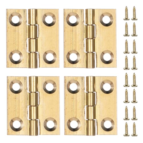 小さな蝶番4個、1インチの純真鍮ミニヒンジ 折りたたみ式バットヒンジ 小さな真鍮ヒンジ ミニボックスヒンジ 木製ボックス 引き出し キャビネット 食器棚ドア ジュエリーボックス 家具用 (ゴールド)。