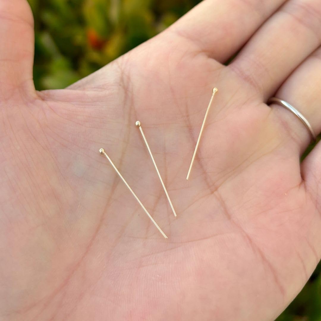 50pcs Adabele Real 1/20 14K Gold Filled 25.4mm/1 Inch Ball Head Pins Headpin Non Tarnish (24 Gauge/0.5mm) for DIY Craft Jewelry Making JK7-D25