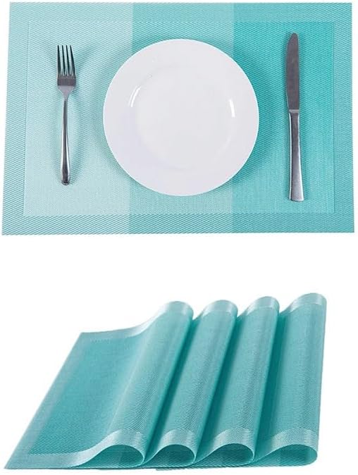 Easy-to-Clean Heat-Insulating Placemats Woven Plate Mats Plastic Vinyl Place Mat Anti-Slip Mats(Blue)