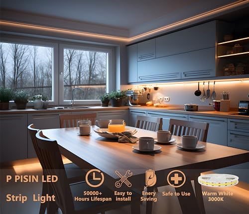 Image of 24V COB LED Strip Light Warm White 3000K IP20 Uniform Light Emitting 480LEDs /M 16.4FT /5M CRI90 Flexible Can be Cropped LED Light Strip Cabinet Home DIY Lighting Projects (Warm White 3000K)