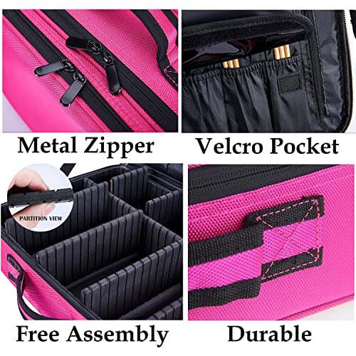 Image of Travel Makeup Case, Professional Cosmetic Train Cases Artist Storage Bag Make Up Tool Boxes Brushes Bags with Compartments Vanity Organizer (16 INCH(2 Layer), Pink)