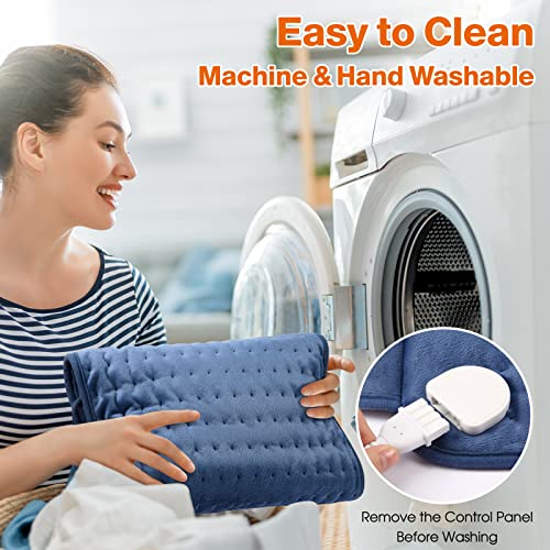 Heizkissen OneAmg 126x30cm Wärmekissen Elektrische mit 6 Temperaturstufen und Abschaltautomatik Schnelles Erhitzen Maschinenwaschbar Wärmedecke Heizdecke für Rücken Lende Bauch Schulter Blau