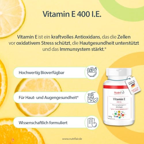 Vitamin E 400 I.E. - mit 268mg Vitamin E pro Softgel - 200 Softgels - Hochdosiert - Deutsche Produktion & Laborprüfung - NutriFair | Premium & Fair – Bild 5