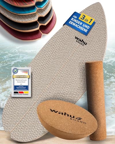 WAHU Balance Board Day & Night Twill | 3in1 Set | Surf Balance Board aus 100% Holz...