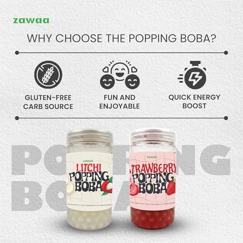 Image of Zawaa Boba Tea Assorted Popping Boba Pearls - Strawberry & Litchi | 300g Each (Pack of 2) | Bursting Bubble Tea Pearls