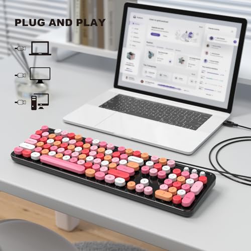 Image of MOFII Computer Keyboards Wired, Plug Play USB Full Size Typewriter Keyboard, Cute Colorful Aesthetic Keyboard with Foldable Stands for Windows PC Laptop (Black Colorful)
