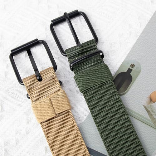 Adjustable Nylon Web Belt - 1.5 Military Style with Metal Buckle - Black/Grey/Brown3