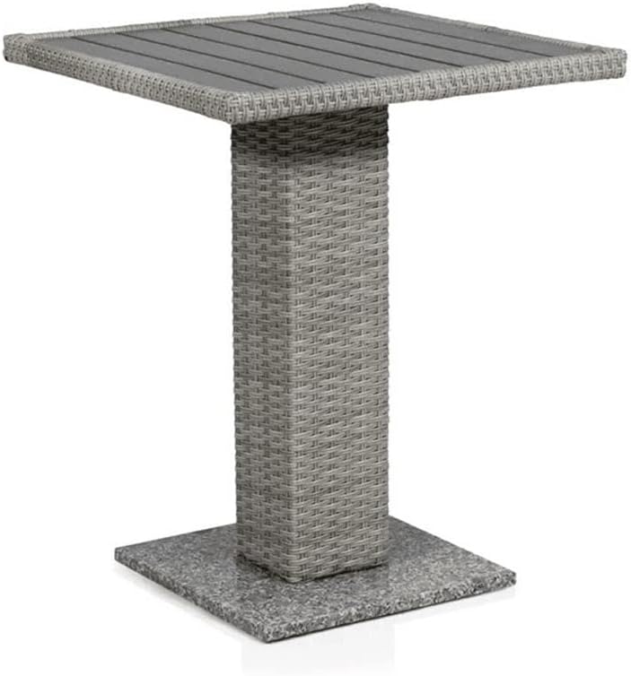 Pemberly Row Outdoor Patio Table, Gray PE Wicker and Granite Base, Weather Resistant, Square 23.62 x 23.62 x 29.13 in Bistro Table for Balcony, Deck, or Small Patio Dining Use