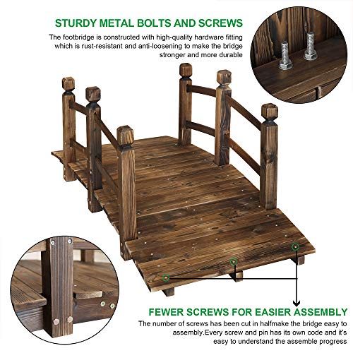 Reliancer 5Ft Wooden Garden Bridge Arch Stained Finish Footbridge Decorative Backyard Bridge With Double Safety Railings Outdoor Lawn Pond Bridge Walkway For Garden Yard Patio Courtyard Farm Stream Creek thumb #4