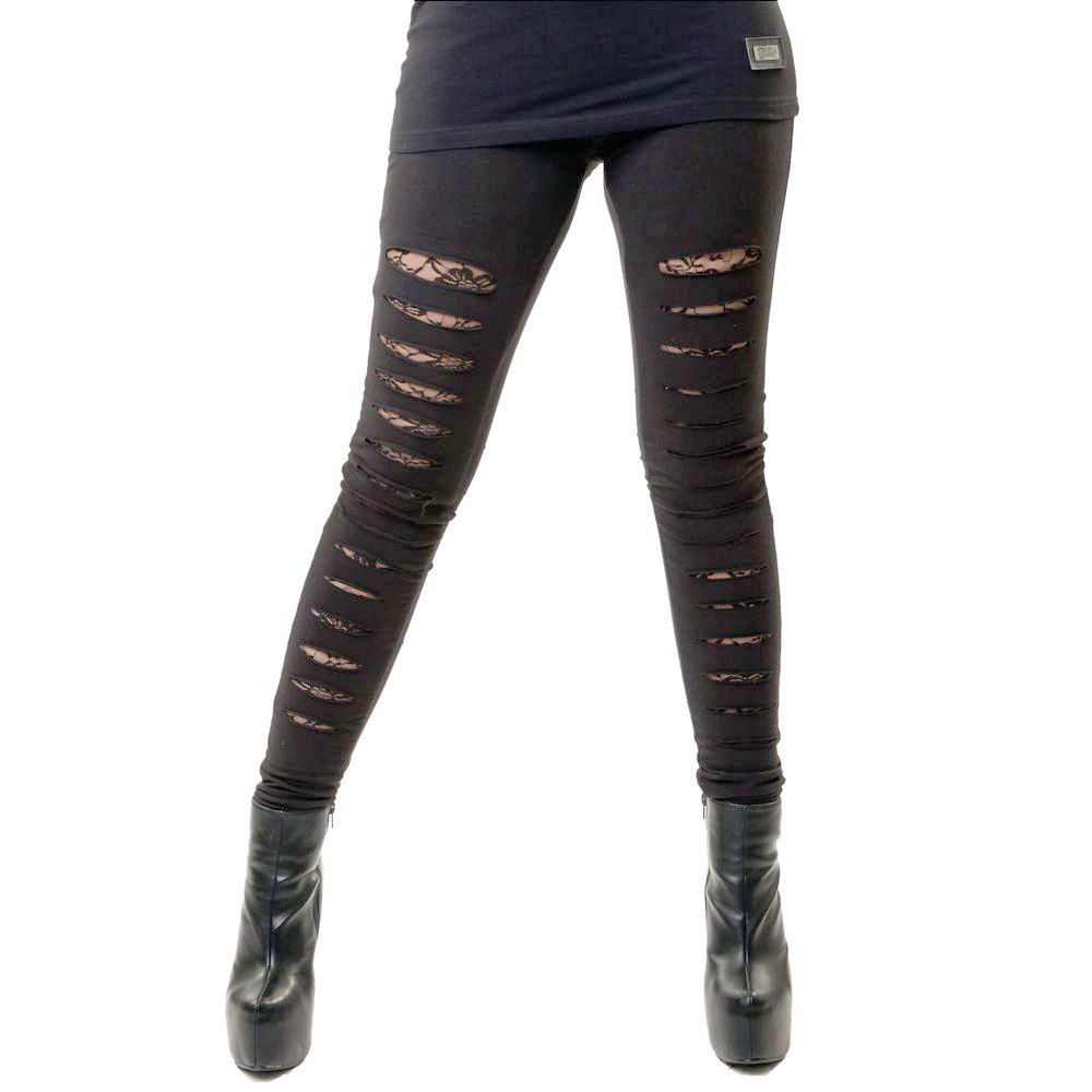 Vixxsin Punk Slasher Ripped Sexy Long Leggings Skinny Stretch Full Length Gothic - Black (M - UK 12)