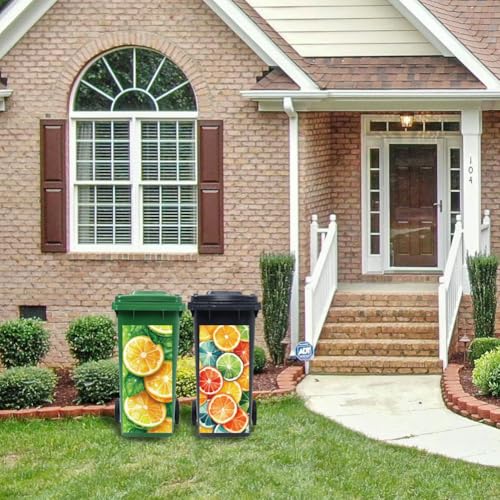 Image of Peacoblue Wheelie Bin Stickers 2 Sheets Lemon Slices Sticky Dustbin Stickers Decals, 15 inch x 32 inch Waterproof Large Wraps for Trash Cans Bins Fridges Door Wall Garden Outdoor Indoor Patio Decor