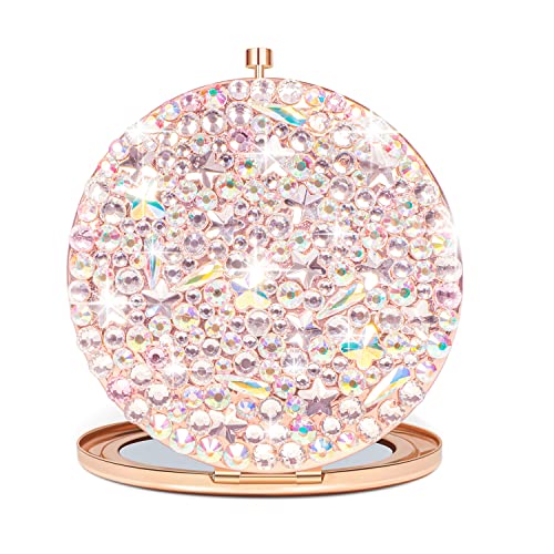 QearFun Small Compact Mirror for Purses, Bling Diamond Rose...