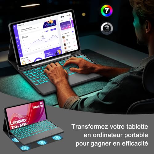 Funda teclado Lenovo Tab K11 11 pulgadas teclado Bluetooth extraíble francés retroiluminado 5